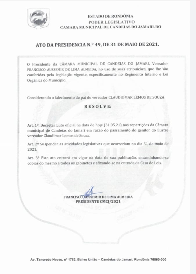 Ato da presidência N.49- LUTO OFICIAL 