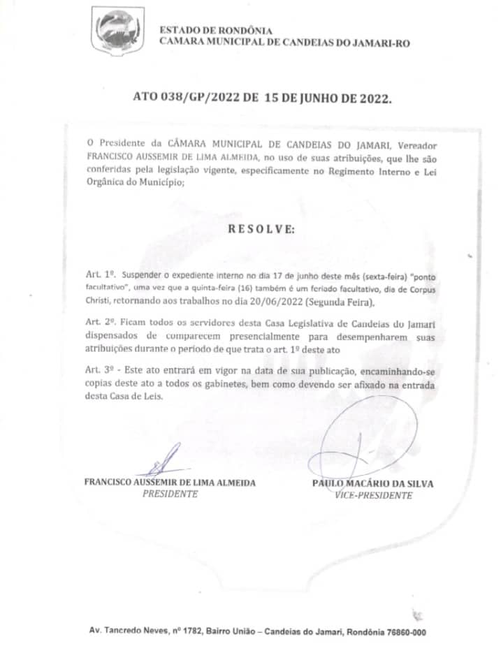 ATO DE Nº. 038/2022 DA PRESIDÊNCIA