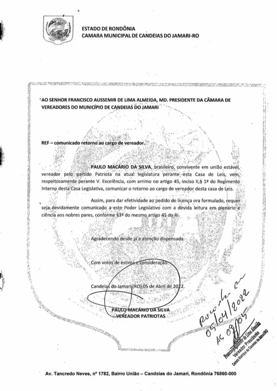 Comunicado de retorno ao cargo de Vereador (Paulo Macário) — Câmara Municipal Comunicado de retorno ao cargo de Vereador (Paulo Macário) — Câmara Municipal