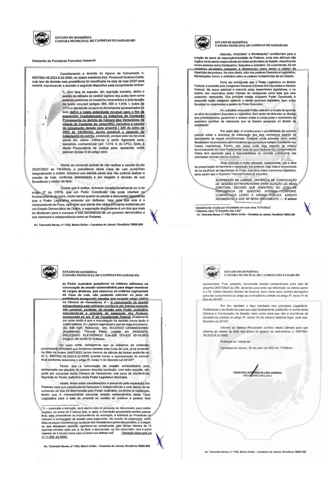 DESPACHO DO SR. PRESIDENTE AUSSEMIR ALMEIDA 