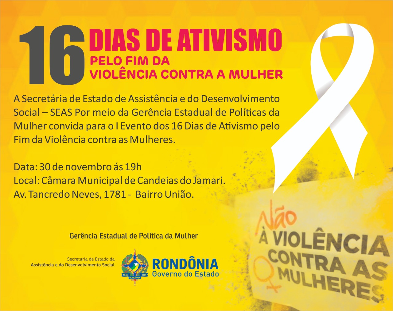 16 DIAS DE ATIVISMO PELO FIM DA VIOLÊNCIA CONTRA MULHER