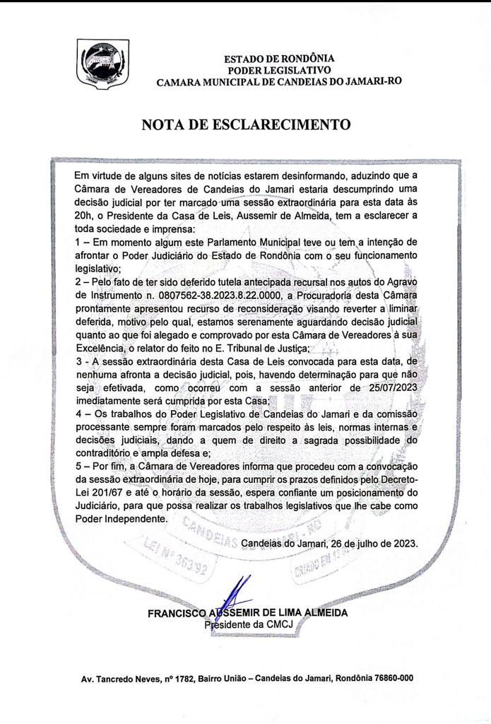NOTA DE ESCLARECIMENTO 