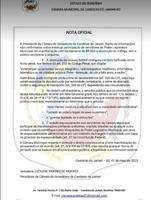 Nota Oficial da Câmara Municipal de Candeias do Jamari