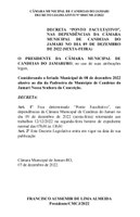 Poder Legislativo de Candeias do Jamari decreta ponto facultativo nas dependências da Câmara na sexta-feira (09/12/2022)