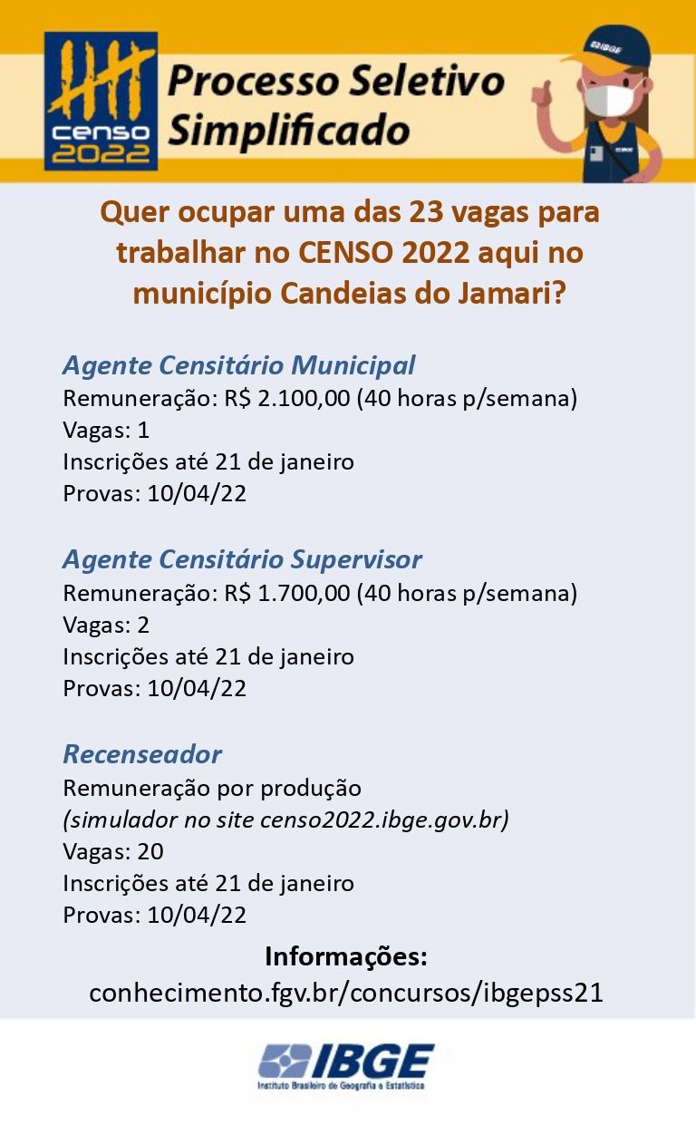 PROCESSO SELETIVO SIMPLIFICADO  CENSO 2022 PARA CANDEIAS DO JAMARI